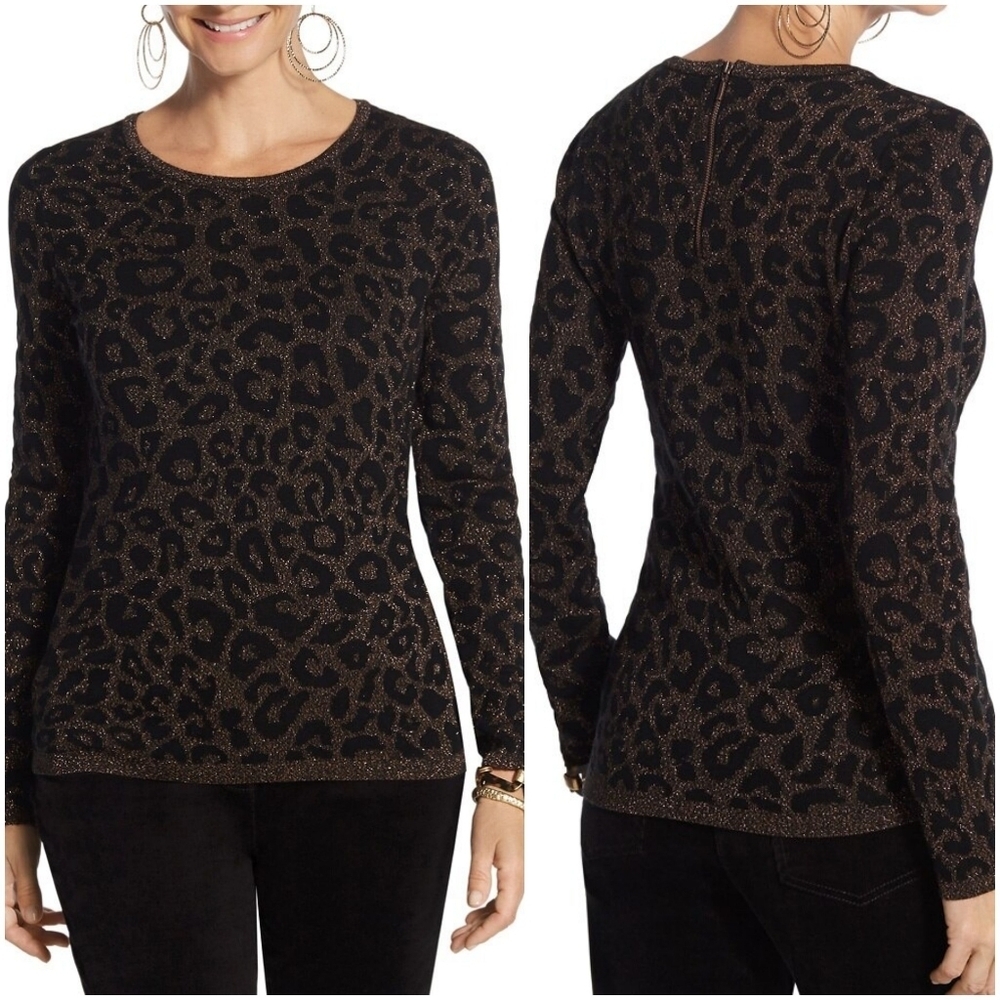 Chico's Animal Jacquard Mindy Pullover Sweater Top